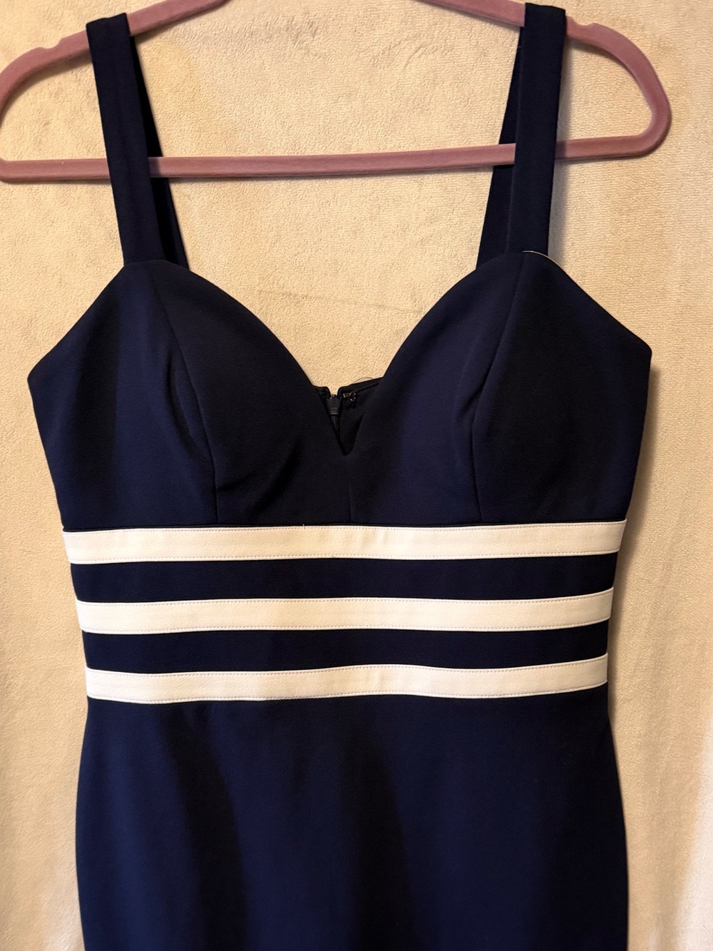 Marina Navy Blue & white Stripe Cocktail Dress Size 10 Sheath Wedding Guest